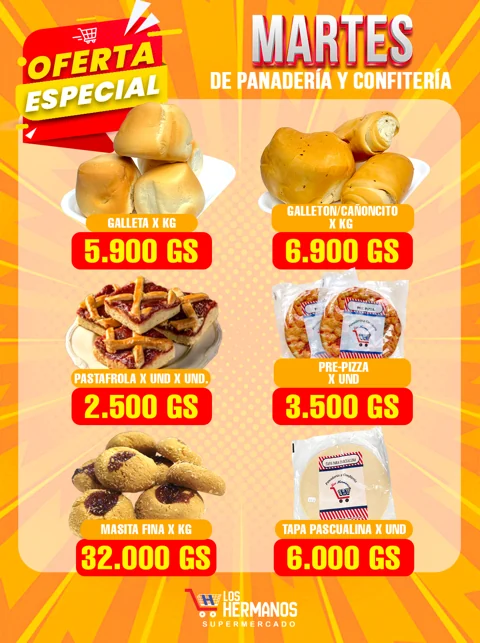 Muestra de ofertas de panadería y confitería de Los Hermanos
